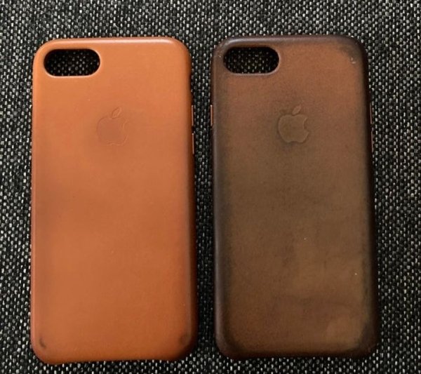 iPhone 8 leather case. One week of use vs 3 years.