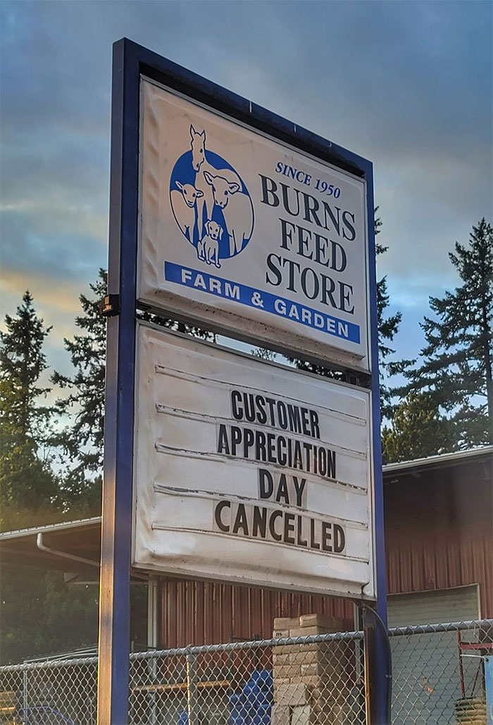 signage - Since 1950 Burns Feed Store Farm & Garden Usar Customer Appreciation Day Cancelled