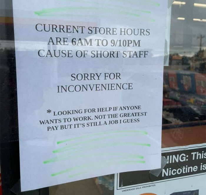 banner - Current Store Hours Are 6AM To 910PM Cause Of Short Staff Sorry For Inconvenience Looking For Help If Anyone Wants To Work. Not The Greatest Pay But It'S Still A Job I Guess Uing This Nicotine is Underage Sale Fonited