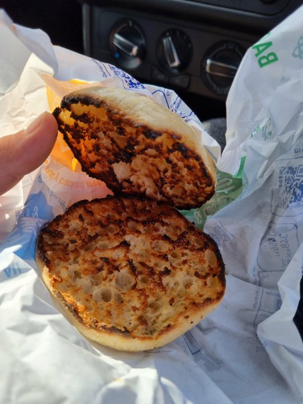 “Running late this morning and ordered an Egg McMuffin. Got to work and opened this monstrosity.”