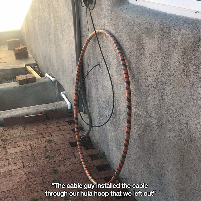 tire - The cable guy installed the cable through our hula hoop that we left out"