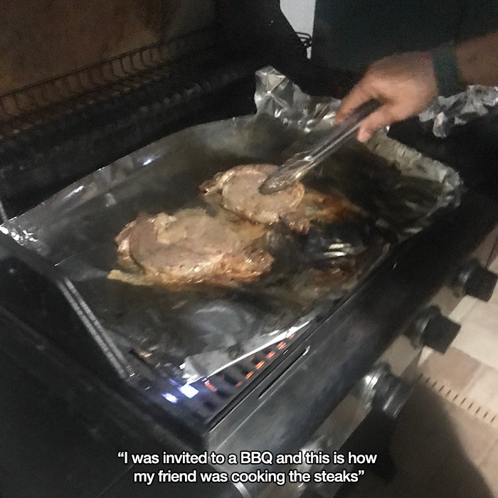 meat - "I was invited to a Bbq and this is how my friend was cooking the steaks"