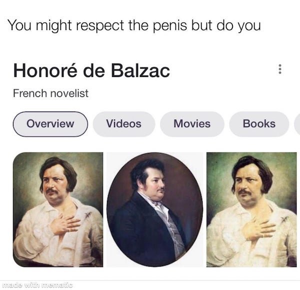 human behavior - You might respect the penis but do you Honor de Balzac French novelist Overview Videos Movies Books made with mematic