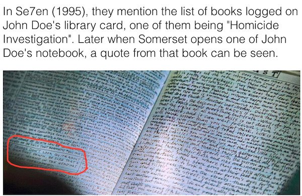 90s movie facts - material - In Se7en 1995, they mention the list of books logged on John Doe's library card, one of them being