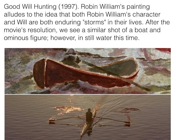 90s movie facts - boat painting good will hunting - Good Will Hunting 1997. Robin William's painting alludes to the idea that both Robin William's character and Will are both enduring
