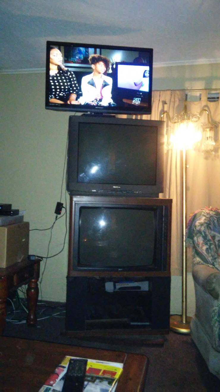 "When you are too lazy to throw out the old TV"