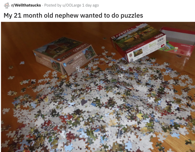 waste - rWellthatsucks . Posted by u00 Large 1 day ago My 21 month old nephew wanted to do puzzles 1000 soon
