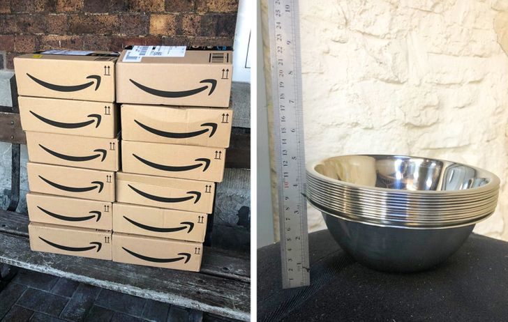 “I ordered 12 items from the same listing on Amazon. This is how they arrived compared to how they are being stored.”