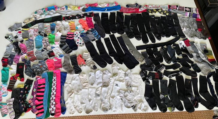 “Our household of 4 has somehow produced 163 mismatched socks.”
