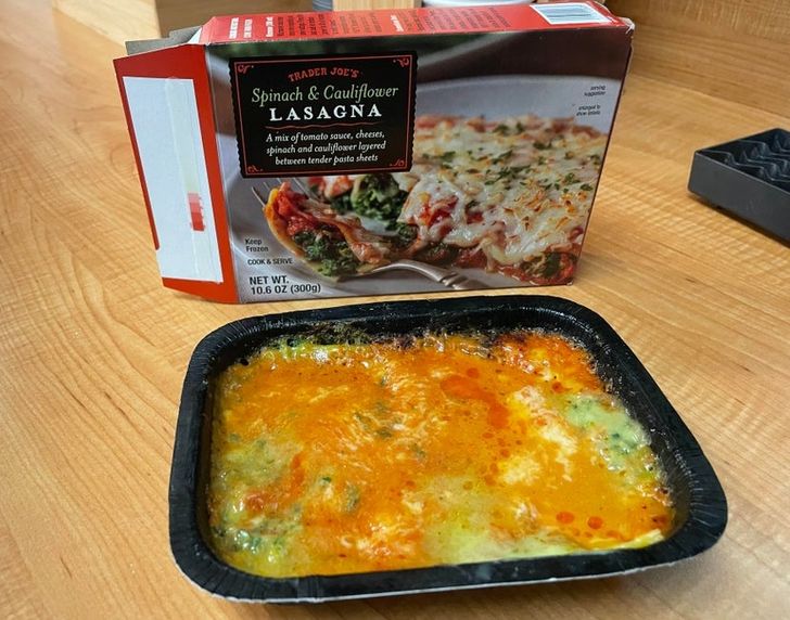 “This is a fully cooked tub of goo. Tasted okay but I don’t think you can actually claim this as lasagna.”