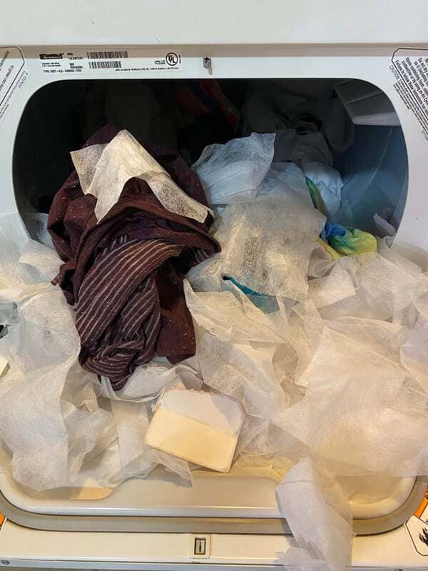 My wife tossed a pile of laundry into the dryer. Along with a brand new box of 500 dryer sheets…