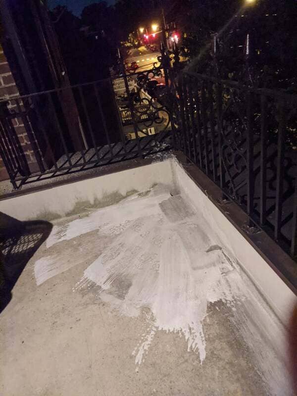 The paint crew on my roof dropped a paint can on my balcony and tried to sweep it up with my personal broom.