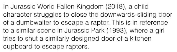 cobalt placed before nickel - In Jurassic World Fallen Kingdom 2018, a child character struggles to close the downwardssliding door of a dumbwaiter to escape a raptor. This is in reference to a similar scene in Jurassic Park 1993, where a girl tries to sh