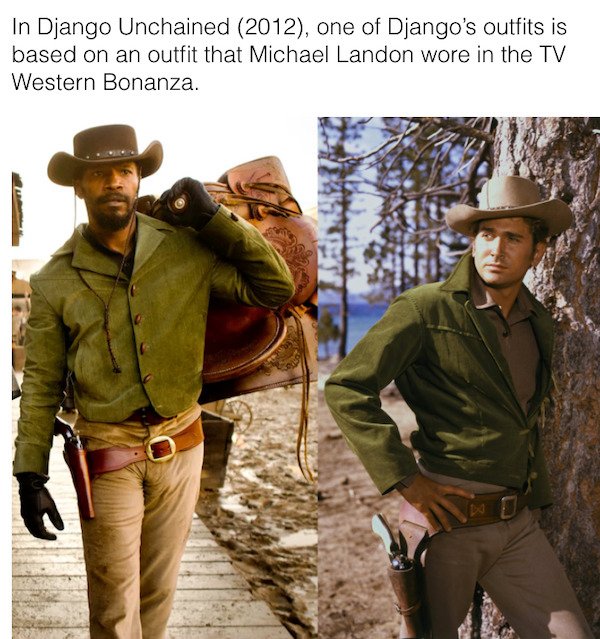 quentin tarantino django - In Django Unchained 2012, one of Django's outfits is based on an outfit that Michael Landon wore in the Tv Western Bonanza.