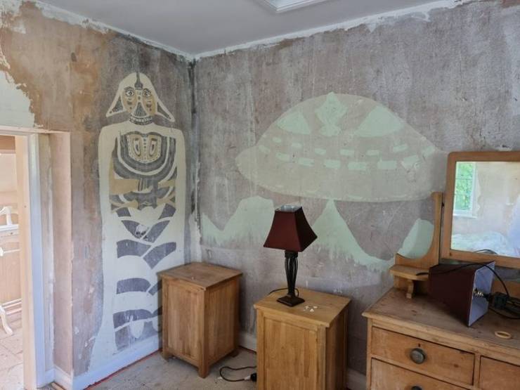 “A strange mural found after removing the paint in my aunt’s new house.”