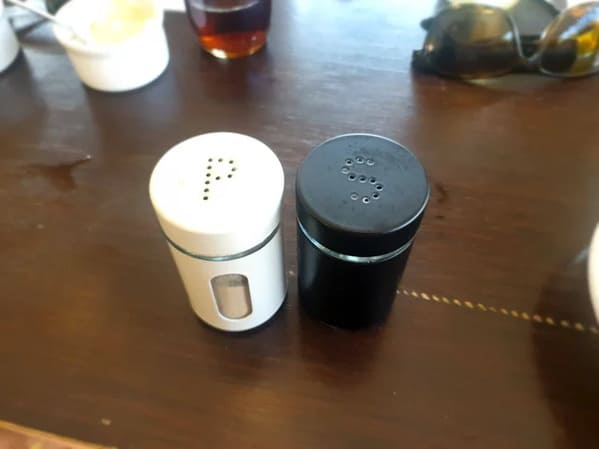 The color scheme on the salt and pepper.