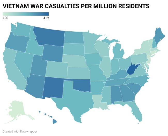 states teach critical race theory - Vietnam War Casualties Per Million Residents 190 419 Created with Datawrapper