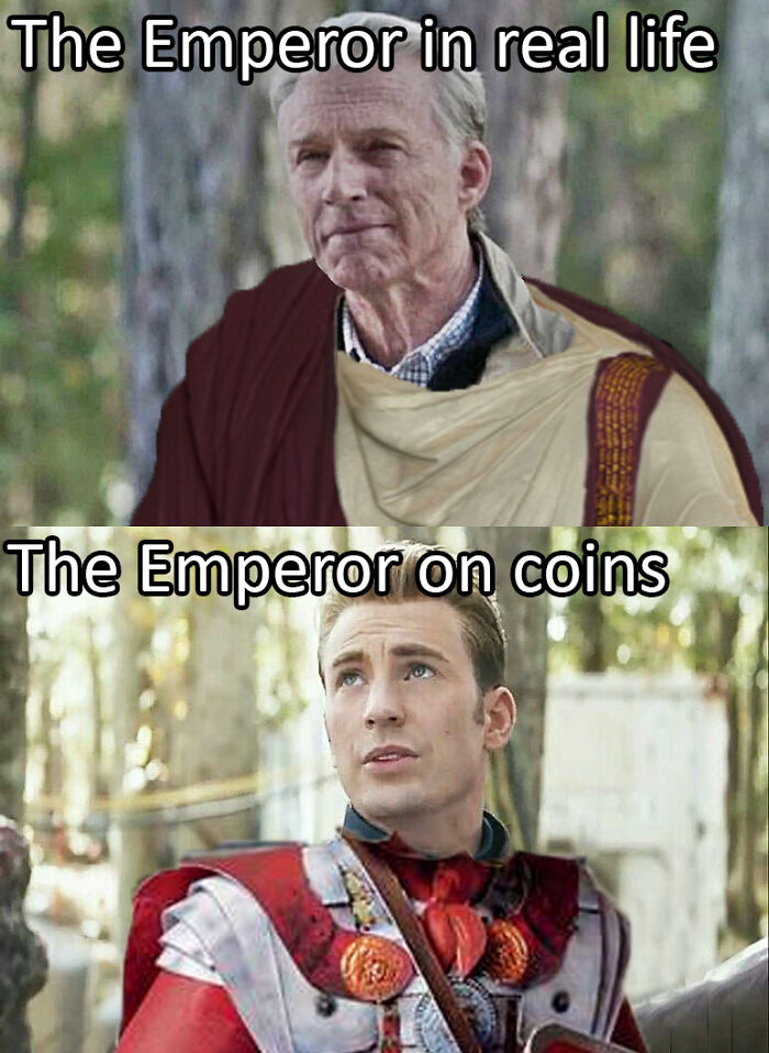 photo caption - The Emperor in real life The Emperor on coins