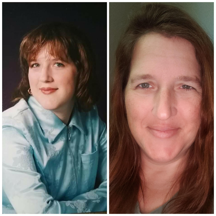 “The professional picture on the left was my high school senior picture, I was 18. I just took the selfie on the right, I’m 2 weeks from turning 42.”