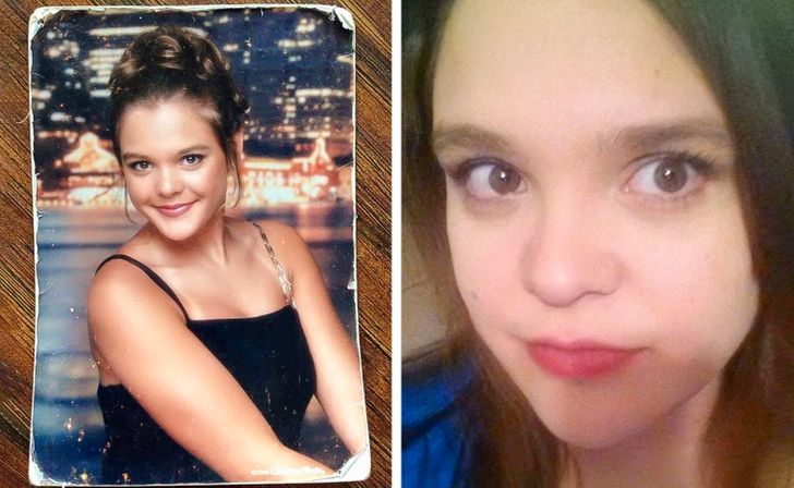 “Me at 15 and now.”