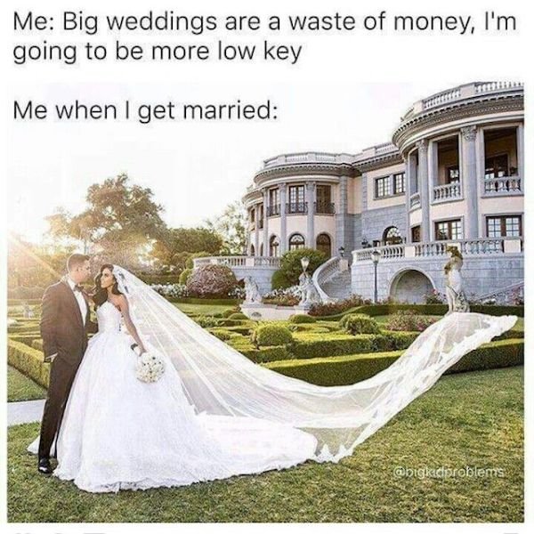 dream wedding memes - Me Big weddings are a waste of money, I'm going to be more low key Me when I get married