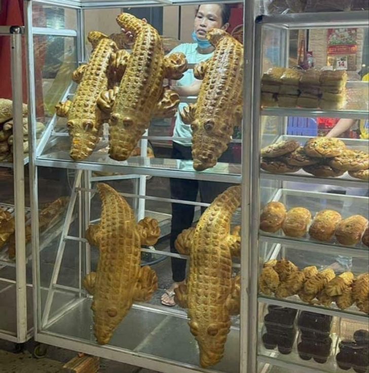 “Crocodile bread in a bakery in Vietnam.”