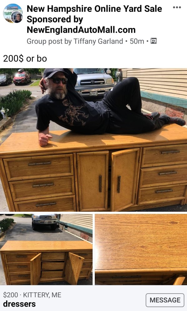 table - Casipes ... Yari New Hampshire Online Yard Sale Sponsored by NewEnglandAutoMall.com Group post by Tiffany Garland 50m. 200$ or bo 35841 $200. Kittery, Me dressers Message