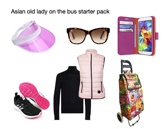 relatable memes - Sunglasses - Asian old lady on the bus starter pack 1245