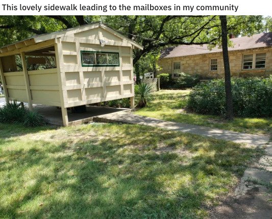 shed - This lovely sidewalk leading to the mailboxes in my community