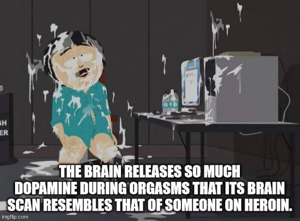 random facts - south park orgasm meme - Sh Er The Brain Releases So Much Dopamine During Orgasms That Its Brain Scan Resembles That Of Someone On Heroin. imgflip.com