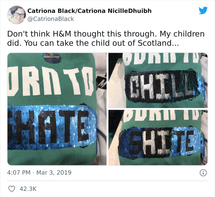 horny posts and signs - material - Catriona BlackCatriona Nicille Dhuibh Black Don't think H&M thought this through. My children did. You can take the child out of Scotland... Aitteractie Urnti Chill Ate Hite 0