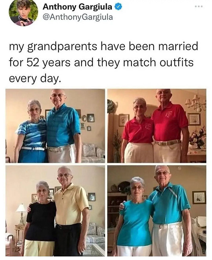 shoulder - Anthony Gargiula Gargiula my grandparents have been married for 52 years and they match outfits every day. Ver E