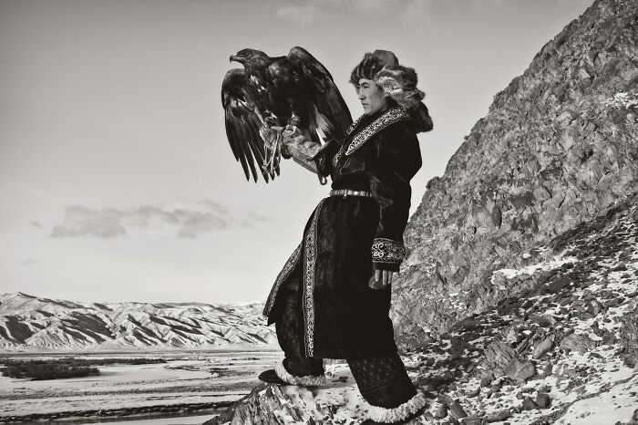 of eagle hunters in Mongolia. Known as the Burkitshi, this nomadic tribe hunts with eagles (only female eagles as they are larger and believed to be fiercer). While eagles can live for decades, theirs are captured at the age of four and released after 10 years to live out their life in the wild.