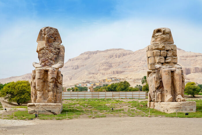 after an earthquake shattered the Colossi of Memnon in Egypt, the damaged statue began to "sing" during sunrise which modern scientists attribute to early morning heat causing dew trapped within the statue’s crack to evaporate creating vibrations that echoed through the desert air.