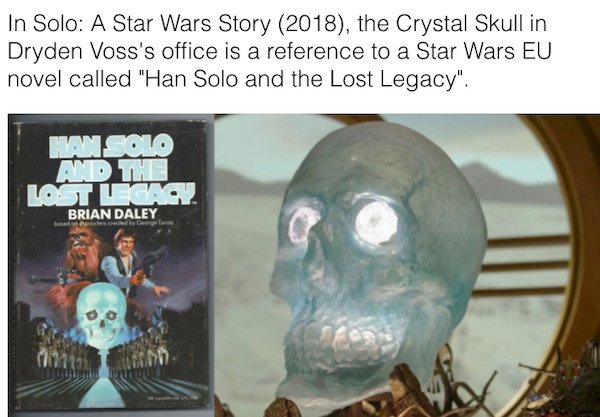 han solo and the lost legacy - In Solo A Star Wars Story 2018, the Crystal Skull in Dryden Voss's office is a reference to a Star Wars Eu novel called "Han Solo and the Lost Legacy". Han Solo And The Lost Lcas Brian Daley boned on red by George Luca