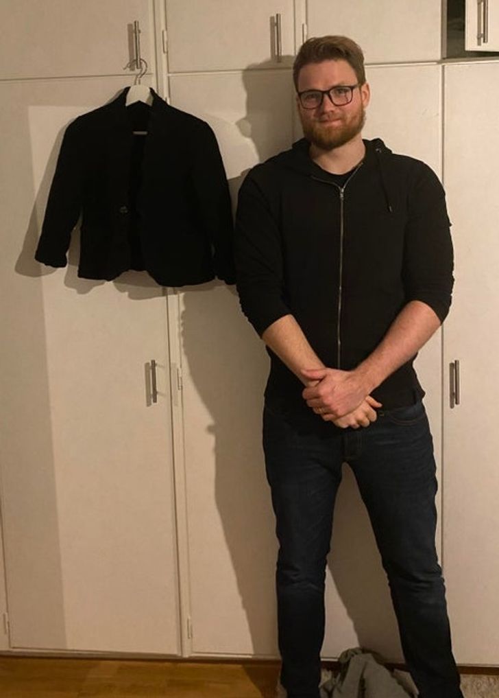 “I’ve accidentally shrunk my husband’s jacket. Husband for scale...”