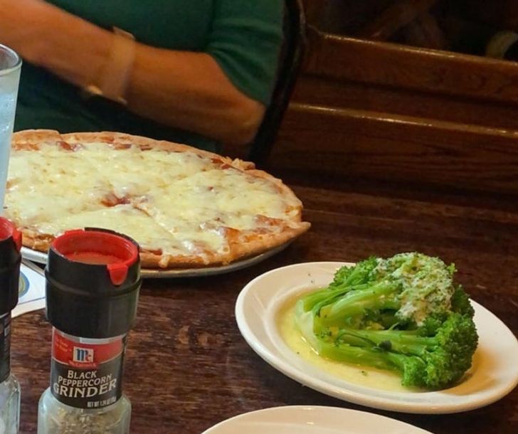 “My mom wanted broccoli on her pizza. And this is what she got for $13.”