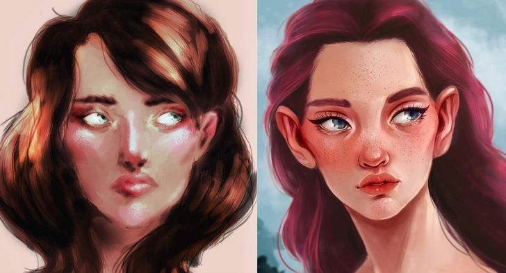 “My first attempt at portrait painting vs My most recent”