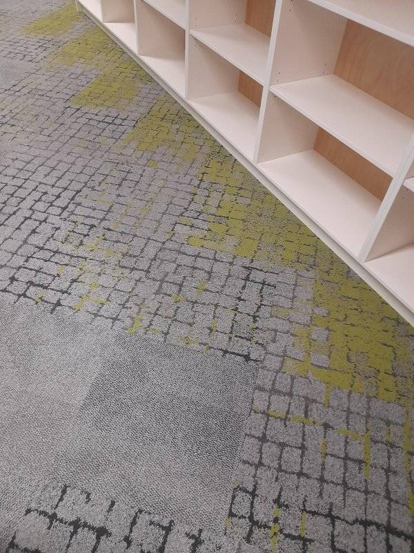 "Cr#ppy carpet design at my school that looks like moss!"