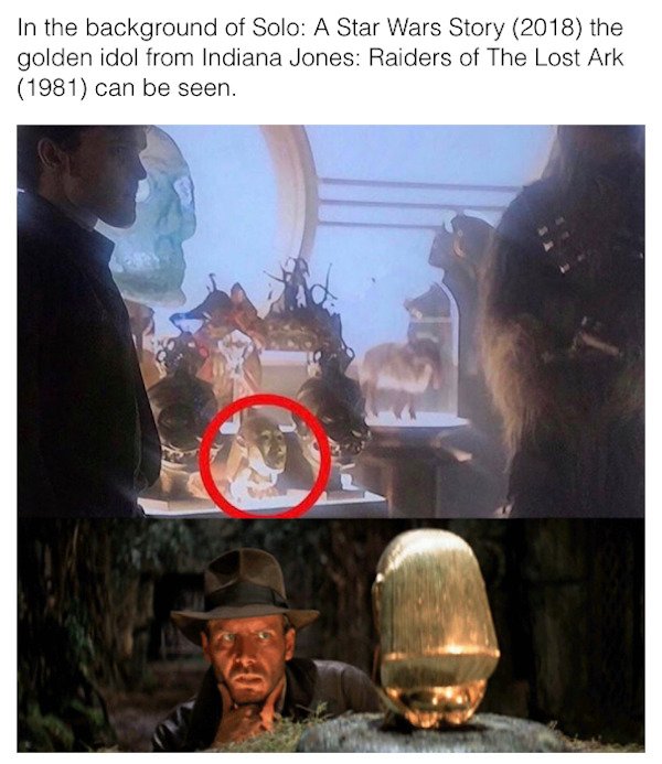 star wars easter eggs - solo a star wars story indiana jones - In the background of Solo A Star Wars Story 2018 the golden idol from Indiana Jones Raiders of The Lost Ark 1981 can be seen.