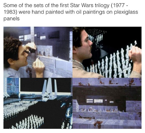 star wars easter eggs - presentation - Some of the sets of the first Star Wars trilogy 1977 1983 were hand painted with oil paintings on plexiglass panels