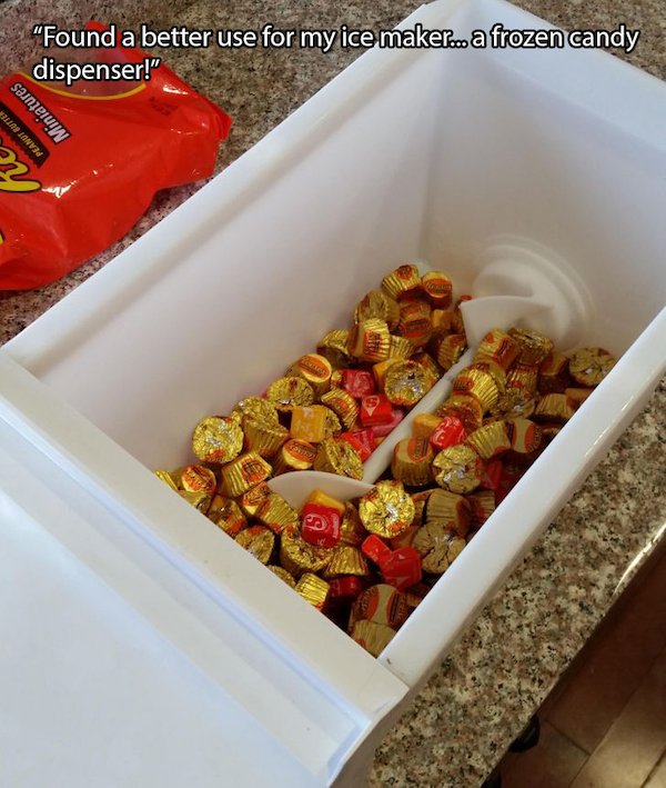 snack - Found a better use for my ice maker. a frozen candy dispenser!" Peanut Butter Miniatures
