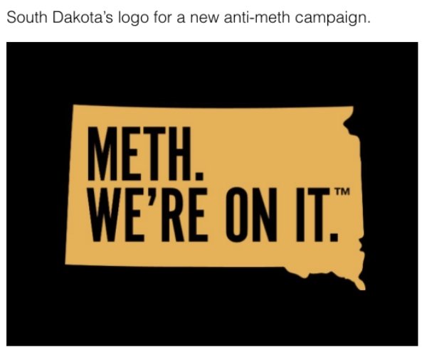the pig and the lady - South Dakota's logo for a new antimeth campaign. Meth. We'Re On It.