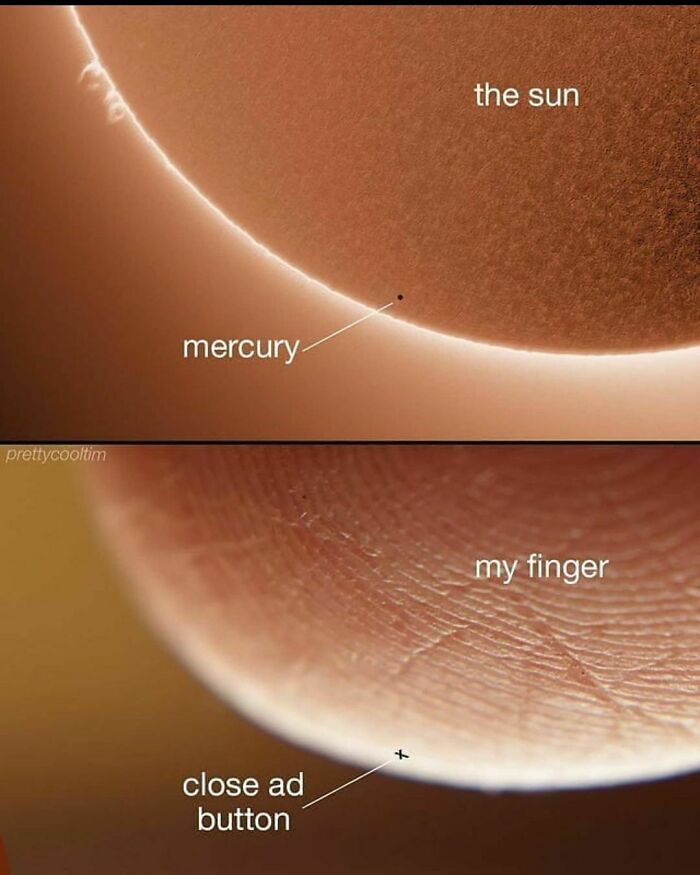 science memes - close ad button - the sun mercury prettycooltim my finger close ad button