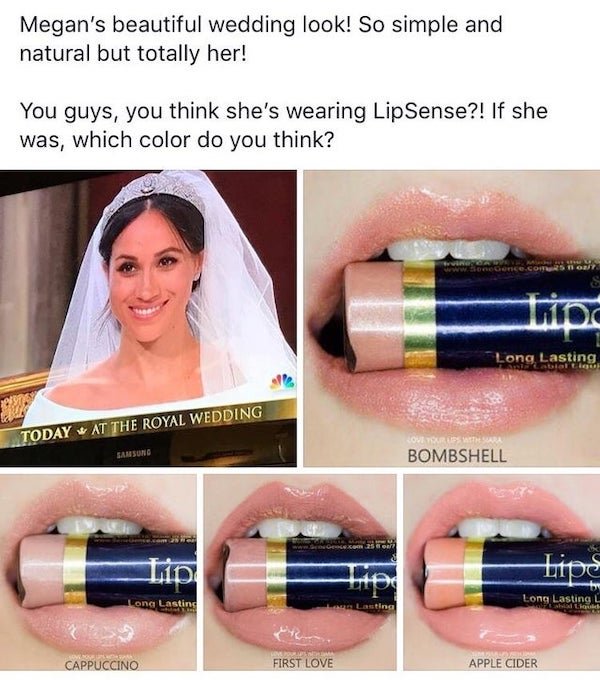 lip - Megan's beautiful wedding look! So simple and natural but totally her! You guys, you think she's wearing LipSense?! If she was, which color do you think? Badell Soooo.Com Long Lasting Catalogus Today At The Royal Wedding Loturussa Sara Samsung Bombs