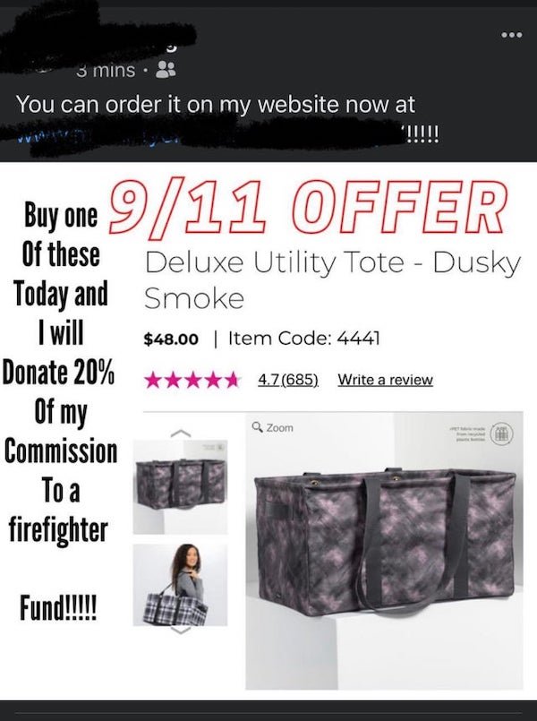website - 3 mins You can order it on my website now at !!!!! Buy one 911 Offer Of these Deluxe Utility Tote Dusky Today and Smoke I will $48.00 | Item Code 4441 Donate 20% 4.7685 Write a review Of my Commission firefighter a Zoom Fund!!!!