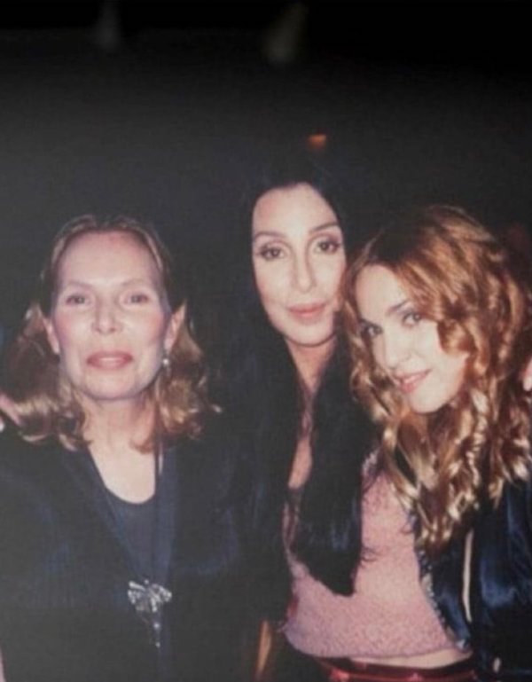 Joni Mitchell, Cher, and Madonna at an Oscars party in 1998.