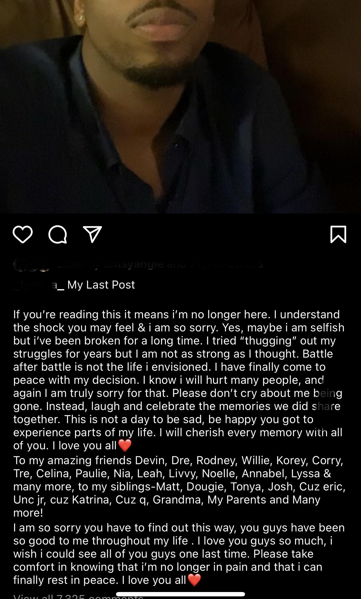 Man posts suicide letter to Instagram before killing himself