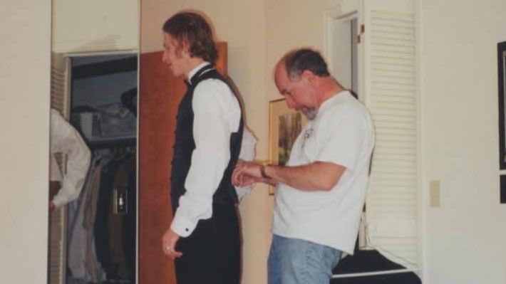 Tom Klebold helps Dylan Klebold get ready for the prom. This was just 3 days before the Columbine massacre