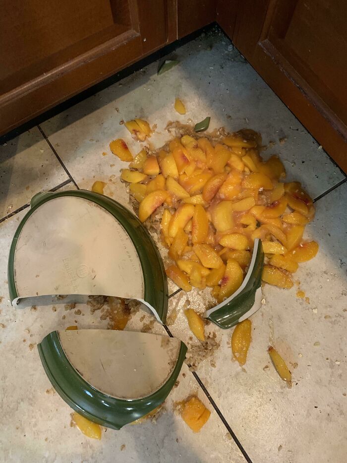 My Wife Worked For An Hour On This Peach Crisp And Burst Into Tears Right Before My Parents Showed Up To Our House